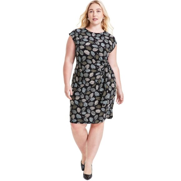 Kasper Plus Size Abstract-Print Cap-Sleeve Dress Black Size 2X MSRP $99 - Picture 1 of 4